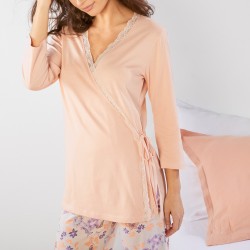 Cache-coeur pyjama coton viscose et dentelle