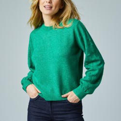 Pull fantaisie col rond et manches bouffantes