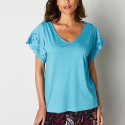 Tee-shirt manches courtes broderie anglaise