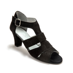 Sandales cuir velours noir - grande largeur