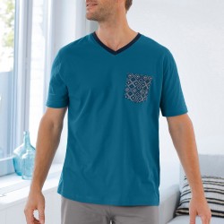 Tee-shirt pyjama bleu manches courtes