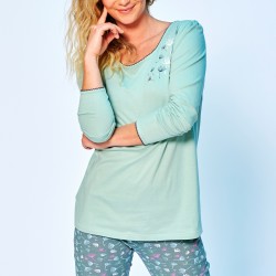 Tee-shirt pyjama coton fleuri manches longues