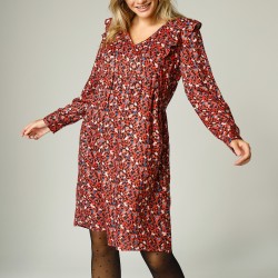 Robe courte fleurie col V manches longues