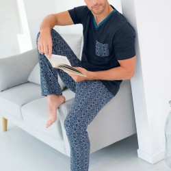 Tee-shirt pyjama marine manches courtes